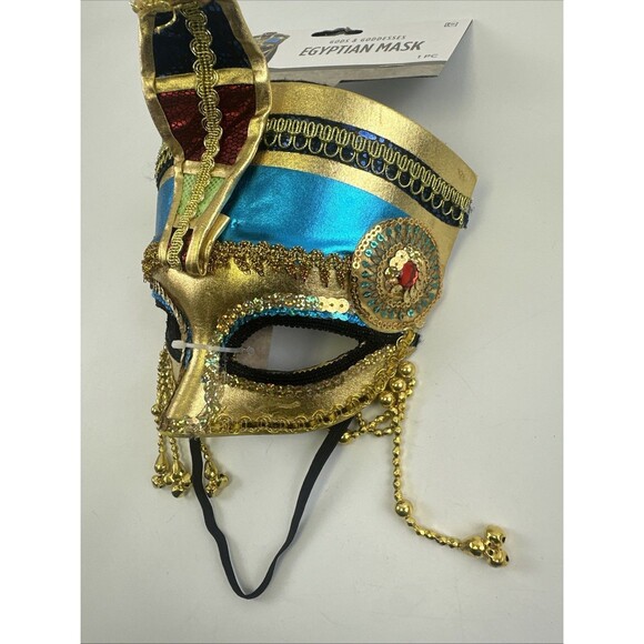 Gods And Goddesses Egyptian Mask Costume Gold Snake Head Elastic Strap New - Picture 4 of 7